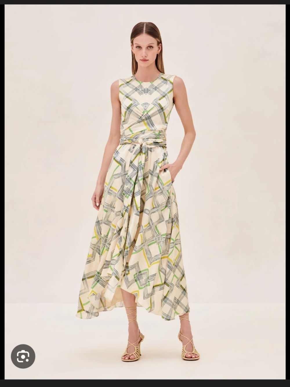 Alexis Cream Geometric Print Sleeveless Maxi Dress